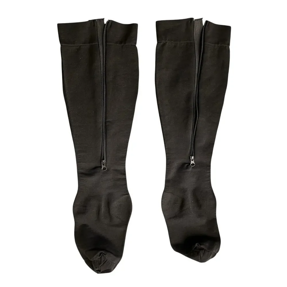 Closed Toe Zipper Compression Leg Swelling Socks Black 20-30 mmHg 3XL Presadee